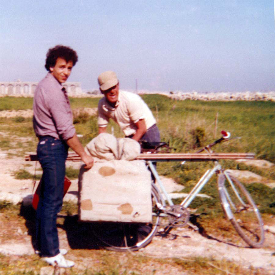 My father together with his father-in-law on the trapping site. Photographed by my mother, il-Qrendi, Malta (ca 1977)