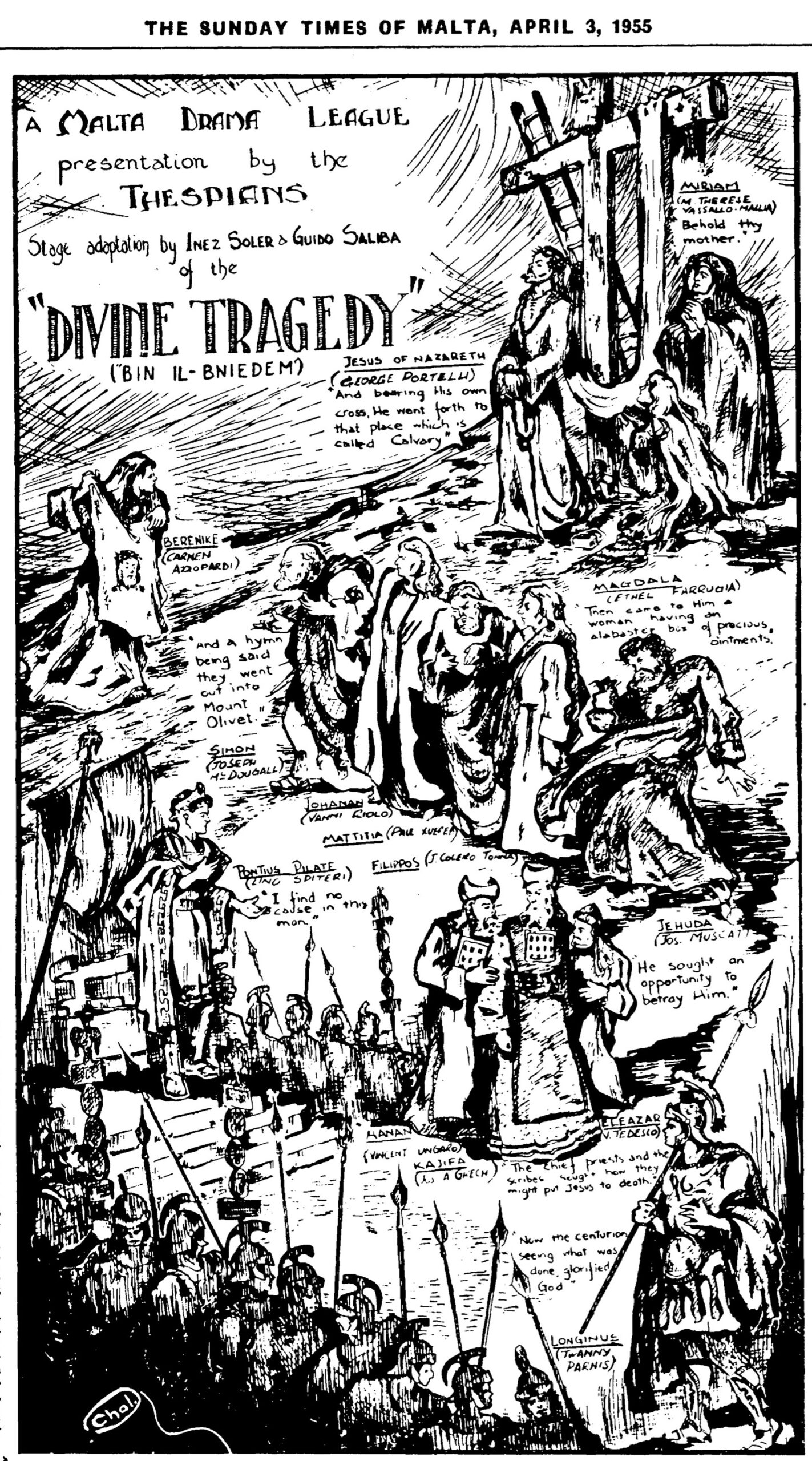 SIPARJU 003: Rediscovering the Maltese Religious Dramas: A Dive into “La Predestinata” and “Bin il-Bniedem with Vincenzo Maria Pellegrini, Maria Pisani, Inez Soler, Guido Saliba, Carmelo Pace, Gużeppi Schembri and Emanuel Vincent (Emvin) Cremona: March- April 1955